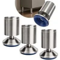 HOOZ Möbelfuß Edelstahl 80mm 4er Set gebürstet für Möbel mit breitem Stützfuß Ø58mm, (Set, 4-St., 4er-Set Möbelbeine), Breiter Stützfuß Ø 58 mm, feste Standhöhe, Kunststoffgleiter