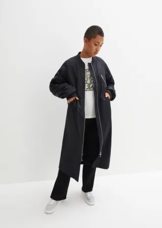 bonprix Blouson-Mantel mit Strickkragen, schwarz, Gr.52, Lässig-moderner Mantel mit Raffdetail am Ärmel, Strickbündchen und Leistentaschen