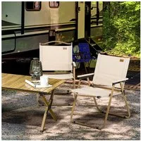 Outsunny Campingstuhl 2er Set faltbarer Gartenstuhl mit Stahlrahmen (Holzoptik, Klappsessel für Pool, Strand, 2 St), Oxfordstoff, Khaki