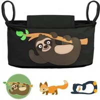 GLÜCKSWOLKE Kinderwagen-Tasche in Grau oder Schwarz I 6 Motive I Kinderwagentasche & Buggy Organizer, Kinderwagen Tasche mit Getränkehalter und Feuchttücherfach
