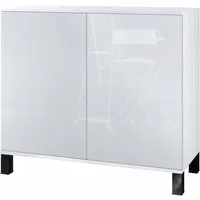 Vladon Kommode Skadu V3 (Moderner Küchenschrank, mit 2 großen Türen), Weiß matt / Weiß Hochglanz (92,5 x 84.5 x 35)