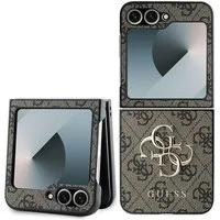 Guess Handyhülle Case Galaxy Z Flip 6 Kunstleder braun Muster Logo goldfarben 6,7 Zoll, Kantenschutz
