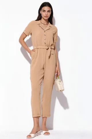 Einfarbiger Woven Overall mit Kragen und Schleifendetail