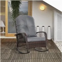 Outsunny Schaukelstuhl Gartenstuhl mit Kissen (Poly Rattan Schaukelstuhl, 1 St), Braun 75 x 98 x 91 cm