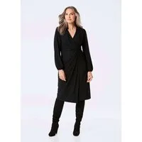 GOLDNER Jerseykleid Elegantes Jerseykleid mit V-Ausschnitt Stretchkleid mit Hemdkragen, Ballonärmel, Gummibündchen und Langarm