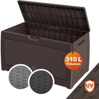 Casaria Auflagenbox Rato, UV-beständig 310L Haltegriffe Balkon Wohnzimmer Rattan-Optik Braun