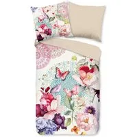 hip Bettwäsche Baumwolle, Renforcé, 2 teilig, Schmetterlinge mit Blumen und Mandala,natur