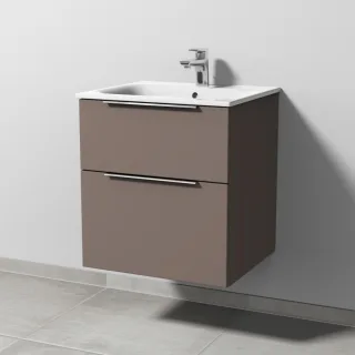 Sanipa 3way Waschtischunterbau zu Geberit Renova Plan Slim Waschtisch mit 2 Auszügen, Taupe-Matt UP6851T