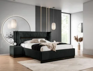 Polsterbett Doppelbett Set.1 HAMILTON 140x200cm Stoff Magic Velvet Schwarz