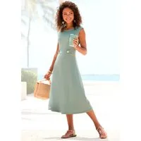 LASCANA Midikleid mit dekorativen Riegeln und goldenen Zierknöpfen, bügelfreie Qualität Elegantes Sommerkleid, Trägerkleid, Partykleid, festlich