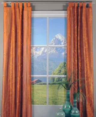 HOSSNER - ART OF HOME DECO Gardine "Zugersee" Schlaufen 1 Stk. tlg. Schlaufenschal m. Brokat-Bodüren