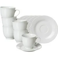 Ritzenhoff & Breker Tasse Bianco Rondo Kaffeetassen mit Untertassen 180 ml, 6-tlg., Porzellan