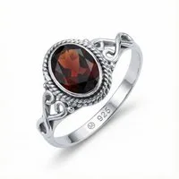 mantraroma Silberring BAGHIMI oval aus 925 Silber mit Granat facettiert (Ring mit Schmuckbeutel), Damenring aus 925er Silber