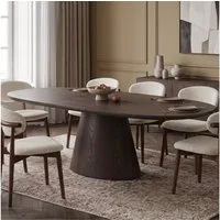 alesvelt Esstisch Ausziehbarer LIAM Oval mit Säulenfuß 160–200 x 100 cm braun/hellbraun (1-Tisch), 160x100x75cm 200x100x75cm aufklappbar