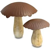 Spetebo Dekofigur Mango Holz Pilze im 2er Set (Artikel, 1 St., 2er Set), Ideal für herbstliche Dekorationen