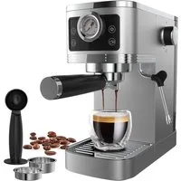 AIMAX Espressomaschine Halbautomatische Kaffeemaschine mit Manometer, 20 Bar Ulka-Pumpe, Kaffeekanne, Edelstahlfilter 51mm, 10mm Milchschaumdüse, Tassenwärmer, Edelstahlgehäuse, Touch-Bedienung