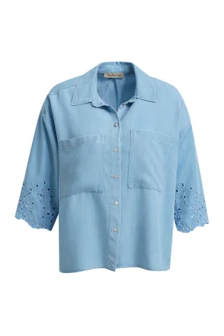 Smith&Soul - Lyocell Denim Blouse Embroidery light denim - Gr. - XS