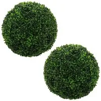 Kunstpflanze Künstliche Pflanze für Wohnräume & Garten dekorative Zimmerpflanze, ML-DESIGN, Höhe 35 cm, Pflegeleichte 2er Set Deko Buchsbaumkugel Ø35 cm für Innen & Außen