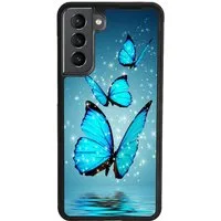 Traumhuelle Handyhülle TPU HÜLLE Silikon MOTIV 4 Case Cover Schutzhülle Backcover Etui 5G, Schmetterling Blau Handy Bumper Smartphone Rückschale Schwarz