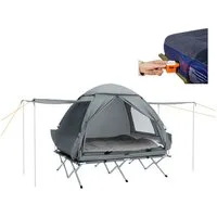 SoBuy Feldbett OGS32, Vorzelt Wasserdichtes Campingbett Campingliege Familienzelt Feldbett mit Zelt 1/2 Personen 7in1 Wurfzelt mit Luftpumpe,Campingzelt