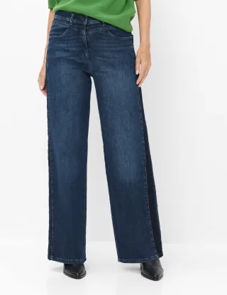Raphaela by Brax Damen Five-Pocket-Hose Style LAURA FLARED STONED PLUS GALON IN DARK BLUE, denim blau, Gr. 36