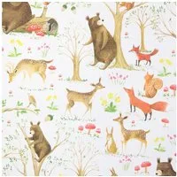 Star Geschenkpapier, Geschenkpapier mit Waldtiere Motiv 70cm x 2m Rolle Weiß / Bunt