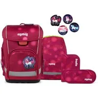 ergobag Schulranzen Schulranzen-Set CUBO LIGHT MondzauBär 5-teilig (5-teilig), Superleicht, Hugging-Rückensystem, für kleine/schmale Kinder