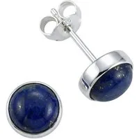 mantraroma Paar Ohrstecker SAMA rund medium aus 925 Silber mit Lapis Lazuli (Paar, Paar Ohrringe mit Schmuckbeutel), 925 Sterling Silber Ohrringe für Damen