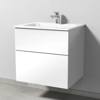 Sanipa 3way Glas-Set Glas-Waschtisch und Unterbau mit 2 Auszügen, Weiß-Glanz SF20178