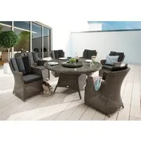 Destiny Garten-Essgruppe LUNA, (19-tlg., 6x Sessel, 1x Tisch, 1x Drehteller, inkl. Auflagen), Aluminium, Polyrattan