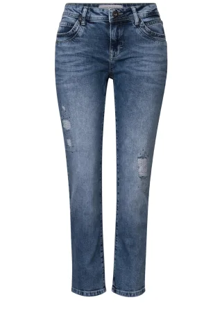 Street One - Jeans mit Destroyed-Details mid blue authentic wash - Gr. - 28