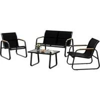 GarveeMore Gartenlounge-Set 4-TLG,Textilene Balkonmöbel Set mit Tisch, Sofa und 2 Stühlen, Stahl, Sitzgruppefür Garten, Balkon, Außen