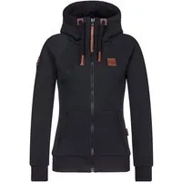 naketano Sweatjacke Damen mit Kapuze, Kängurutasche, tailliert, melierte Sweatware, Raglan Kordelzug, Rippbündchen, Kunstleder-Logo, casual, Streetwear, Langarm