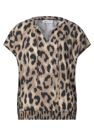 Street One - Gemusterte Kurzarmbluse beige - Gr. - 40