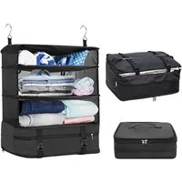 Jibenhome Kofferorganizer Koffer Organizer Hängend Faltbare, Reiseregale Packwürfel Haken, 4 Fächer Tragbar,Kompressionstasche für Koffer und Reisegepäck