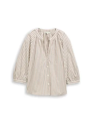 Denim Tom Tailor - Bluse mit Streifenmuster off white brown beige stripe - Gr. - XL