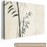 OneMillionCanvasses® Leinwandbild Japandi - Bambus - Beige, Fotodruck (1 St), Leinwand Bilder Klein, Wand Dekoration Aesthetic 30x20 cm