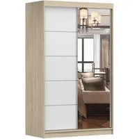 MOEBLO Kleiderschrank NOAH 05 (mit Spiegel Schwebetürenschrank 2-türig Schrank mit vielen Einlegeböden und Kleiderstange, Gaderobe Schiebtüren Schlafzimmer-Wohnzimmerschrank Modern Design) (BxHxT): 120x200x61 cm