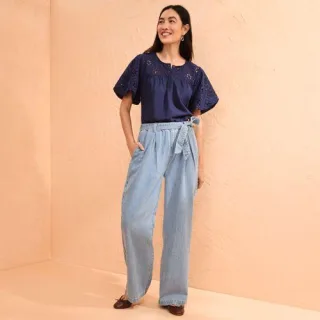Weite Paperbag-Jeans, Damen,  Blau, Lyocell (Viskose)/Baumwoll-Mischung, by Lands' End