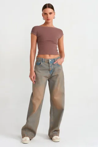 Damen Baumwolljeans mit weiten Beinen und mittlerer Taille