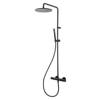 Herzbach Deep Black Duschsäule 23.988250.1.12 mit Brause-Aufputz-Thermostat, schwarz matt