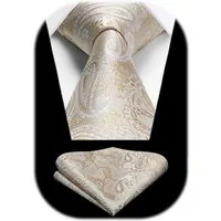 LuxusKollektion Krawatte Krawatte Herren Hochzeit Paisley Einstecktuch Set N-Beige-1