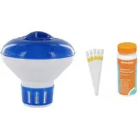 Steinbach Chlordosierschwimmer Quicktest Streifen Kit mit Dosierschwimmer Mini, 12,5 cm Ø, Für sauberes und kristallklares Poolwasser, bis zu 20 g Tablettengröße