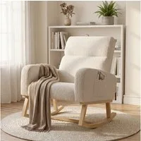 BELUPAI Schaukelstuhl Polster Schaukelsessel (Set, 1 St), mit Massivholzfüßen,für Schlafzimmer,2 Seitentaschen,Teddystoff,Beige