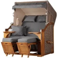 bene living Strandkorb Schleswig Pinie 2-Sitzer - PE mokka - Modell 560, BxTxH: 120x80x160 cm, Volllieger, Ostsee-Strandkorb, (Strandkorb-Komplettset, 4-tlg., Strandkorb, Schutzhülle, Doppellenkrollen und Glas-/Becherhalter), inkl. Windschutzfolie, B