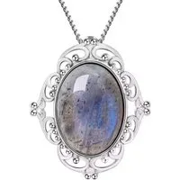 Runde Perlé Silberkette Kette mit ovalem Vintage Anhänger, 925 Sterling Silber, handgefertigte Halskette Labradorit (inkl. Geschenkverpackung)