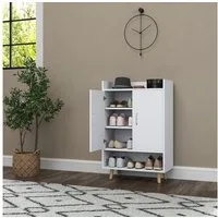 HOMCOM Schuhschrank Schuhregal mit Türen und Regalen (1-St., Schuhkommode) Massivholz, 60 x 30 x 92 cm, Weiß