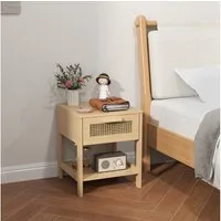HOMCOM Nachttisch Nachtschrank Beistelltisch (natürlicher Nachtkommode mit Schublade, 1-St., Rattan-Design), MDF, Natur