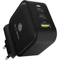 3-Port Steckerladegerät IB-PS103-PD, USB-A + 2x USB-C schwarz, PD 3.0 65W + QC 3.0 36W