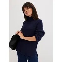 bonprix Rollkragenpullover im Grobstrick aus Baumwolle, Seitenschlitze, hinten länger geschnitten